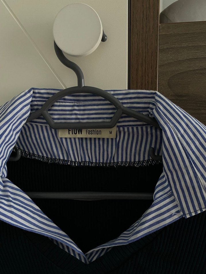 Mavi Desenli Denim Gömlek Yaka Body - Görsel 4