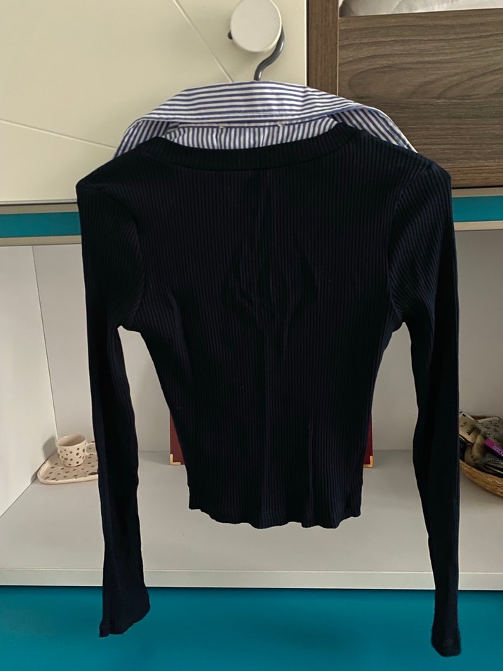 Mavi Desenli Denim Gömlek Yaka Body - Görsel 5