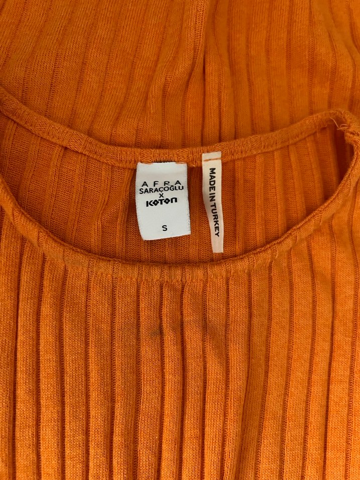 Turuncu Kolsuz Uzun Pilili Keten Elbise - Görsel 2