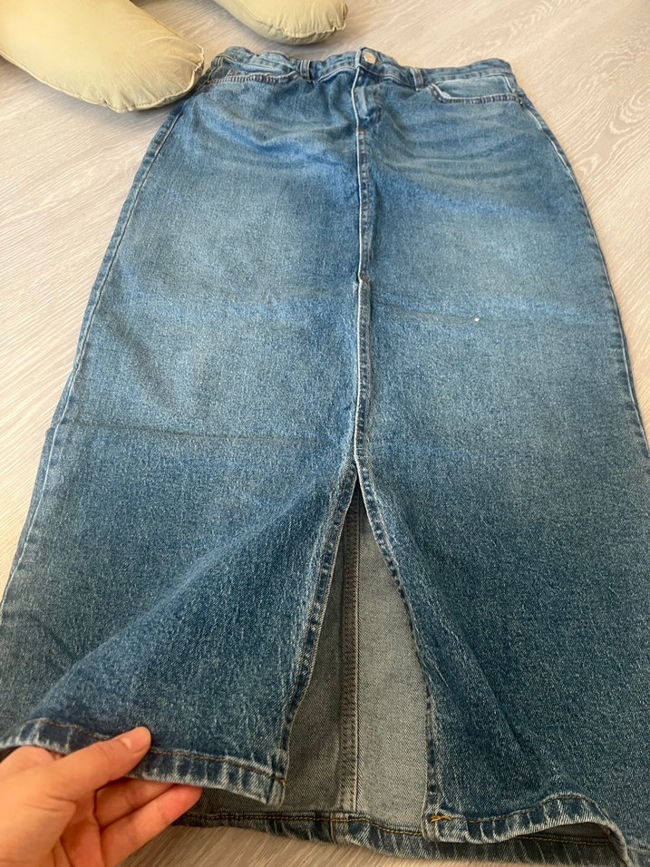 Mavi Midi Boy Bol Kesim Denim Etek - Görsel 3