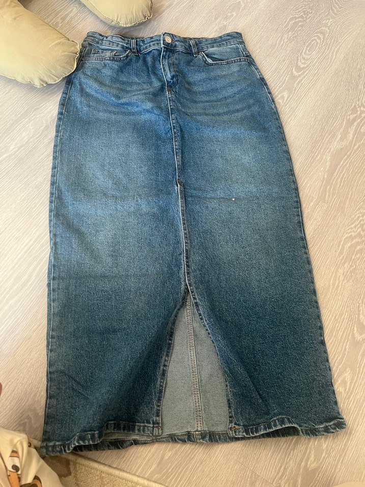 Mavi Midi Boy Bol Kesim Denim Etek - Görsel 2