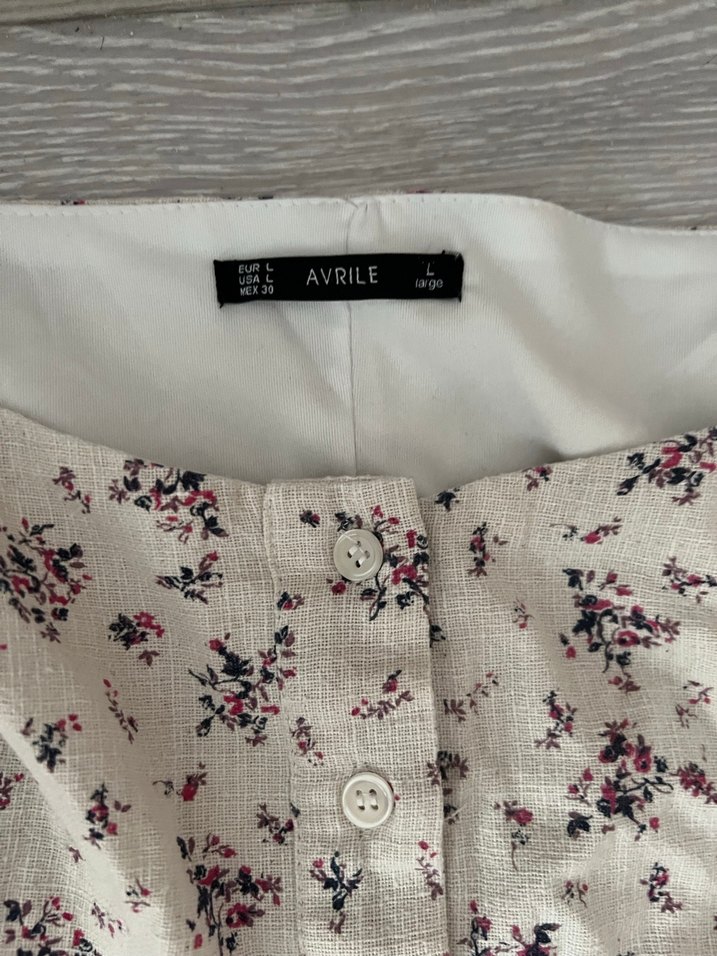 Çiçek Desenli Beyaz Midi Keten Elbise - Görsel 2