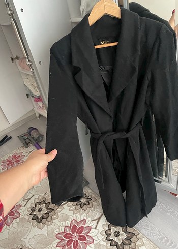 Düğmeli Siyah  uzun Midi Kadın Kaban - Görsel 2