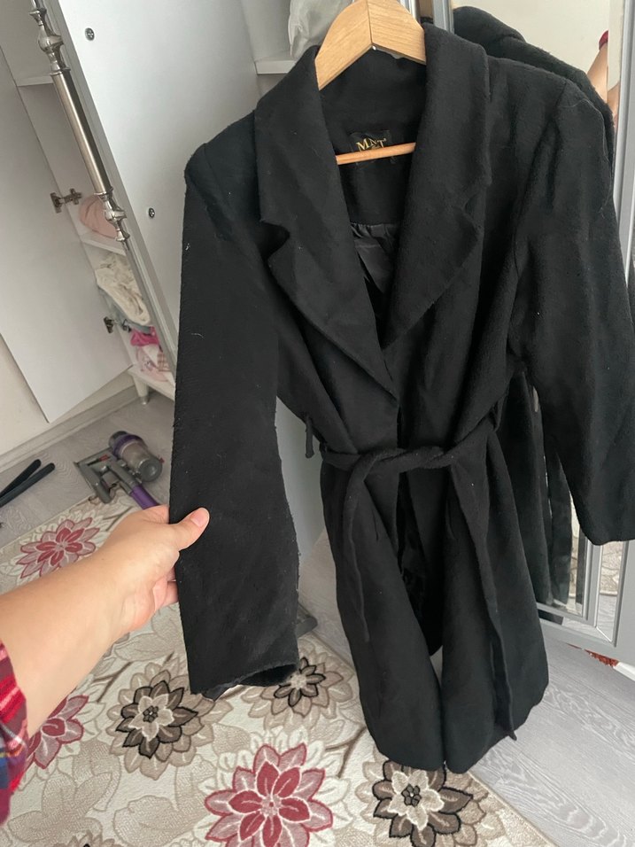 Düğmeli Siyah  uzun Midi Kadın Kaban - Görsel 2