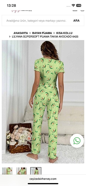 Pijama takımı avokadolu
