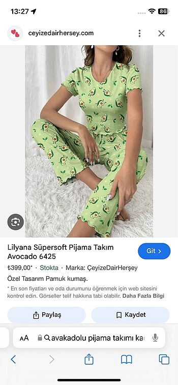 xl Beden yeşil Renk Pijama takımı avokadolu