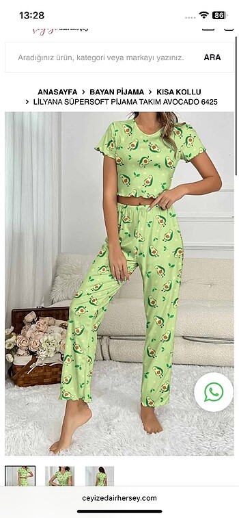 xl Beden Pijama takımı avokadolu
