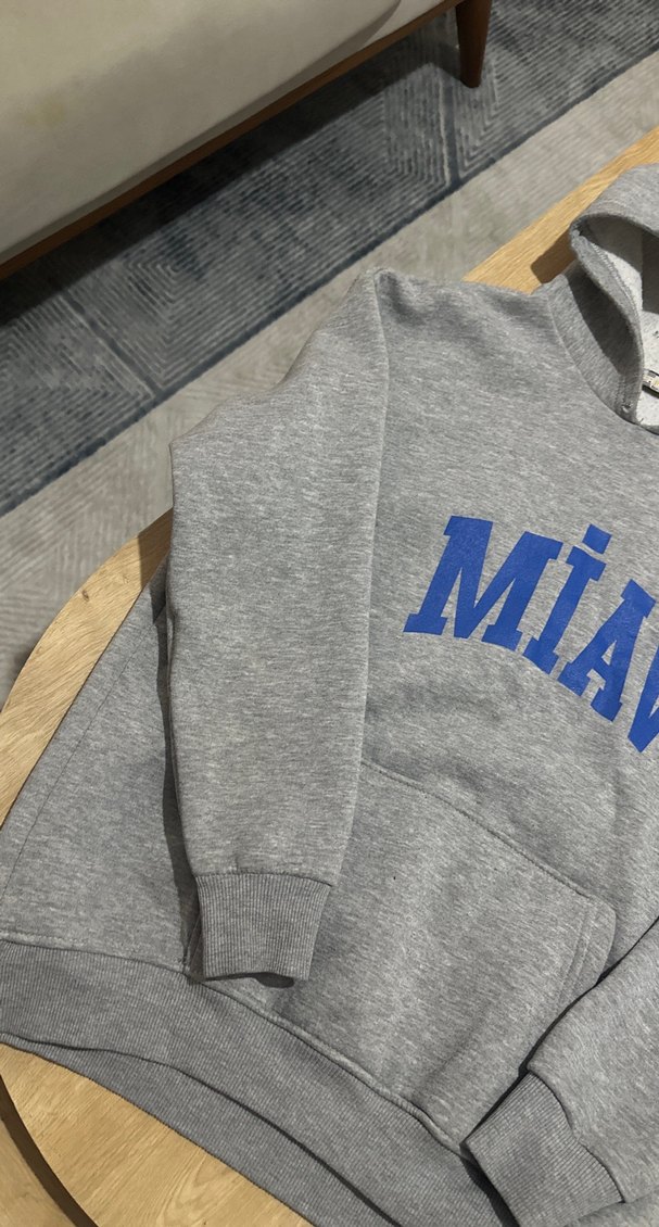 Gri Kapüşonlu MIAV Baskılı Sweatshirt - Görsel 2