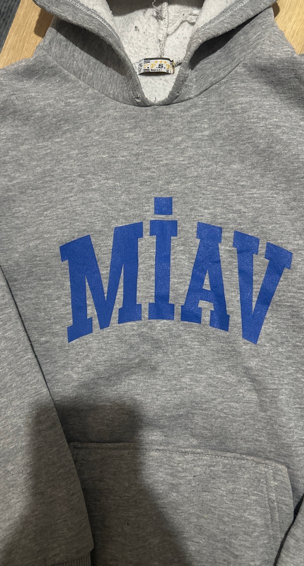 Gri Kapüşonlu MIAV Baskılı Sweatshirt - Görsel 3