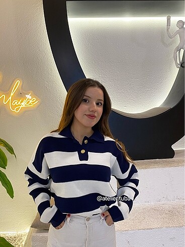 Zara Zara etiketli çizgili polo yaka kazak