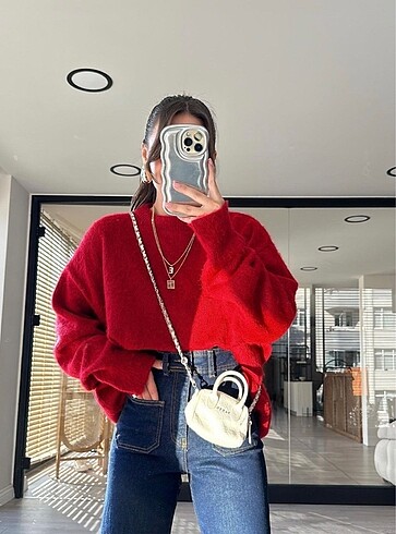 Massimo Dutti kırmızı kazak etiketli