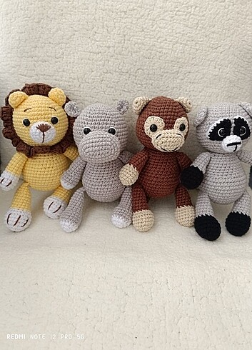  Beden Amigurumi minik hayvanlar maymun aslan rakun su aygırı 
