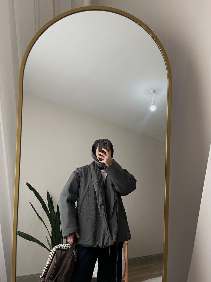 Küf yeşili Midi Kadın Parka Yüksek Yaka - Görsel 2