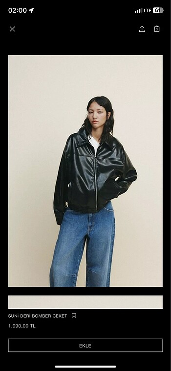 xs Beden siyah Renk Zara deri bomber ceket
