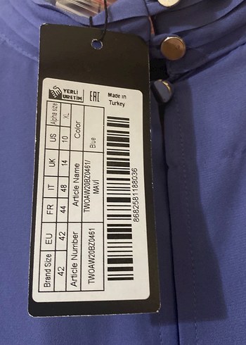 42 Beden Mavi Yüksek Yakalı Uzun Kollu Kadın Bluz