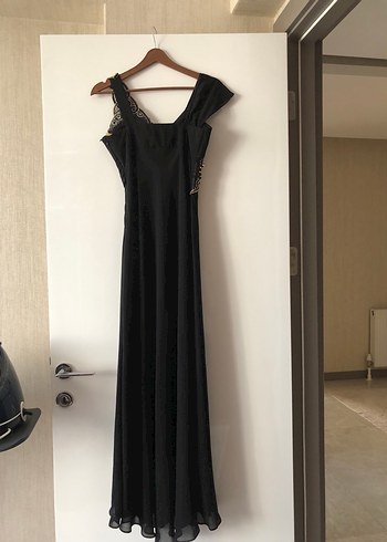 Drapeli Siyah Uzun Abiye Elbise - Görsel 2