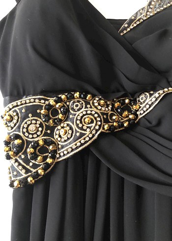 Drapeli Siyah Uzun Abiye Elbise - Görsel 3