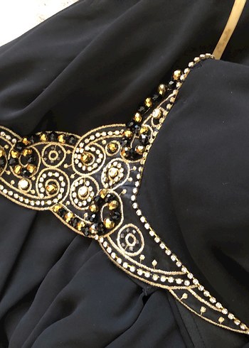 Drapeli Siyah Uzun Abiye Elbise - Görsel 4