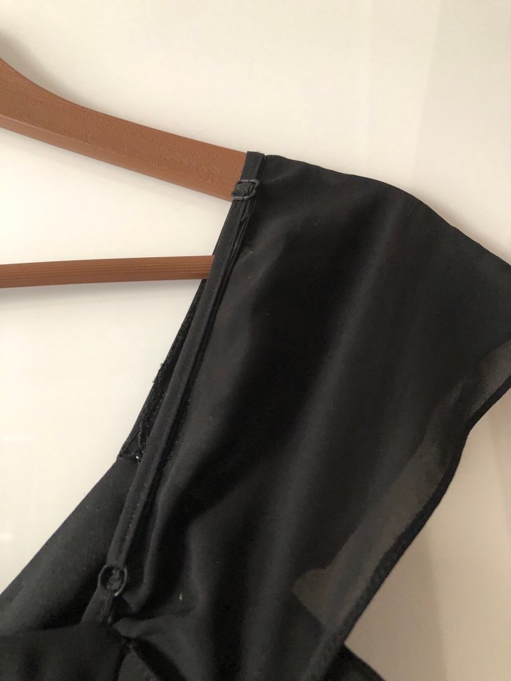 Drapeli Siyah Uzun Abiye Elbise - Görsel 5