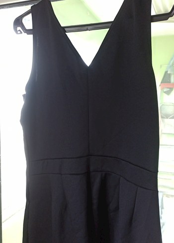 Siyah Kemerli V Yaka Kadın Tulum - Görsel 2