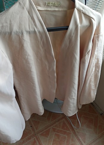 Bej V Yaka Keten Gömlek - Görsel 5