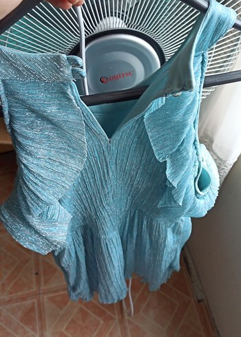 Mavi Pliseli Mini Abiye Elbise - Görsel 5