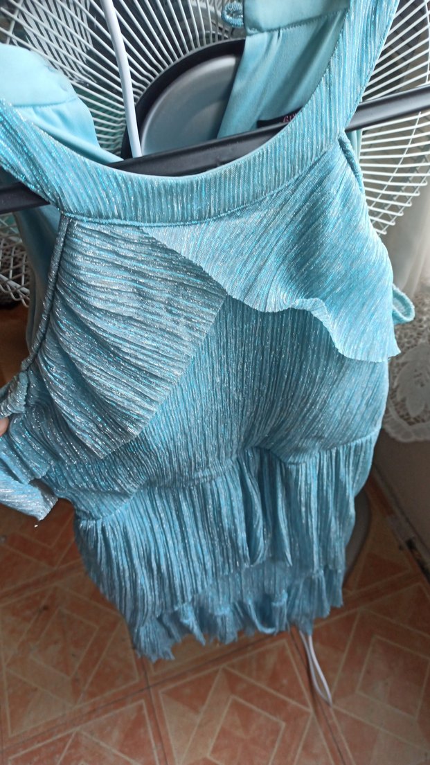 Mavi Pliseli Mini Abiye Elbise - Görsel 2