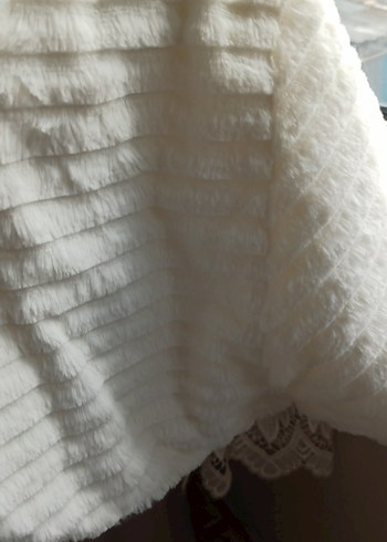 Beyaz Kadın Kürk Detaylı Midi Mont - Görsel 2