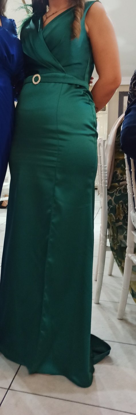 Uzun yesil Straplez Abiye Elbise - Görsel 2