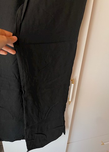 Siyah Keten Kadın Pantolon - Görsel 4