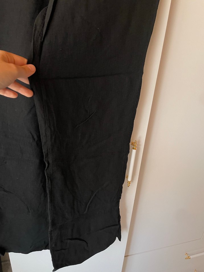 Siyah Keten Kadın Pantolon - Görsel 4