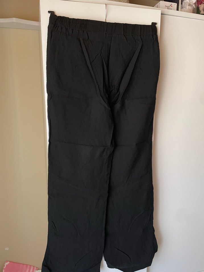 Siyah Keten Kadın Pantolon - Görsel 5