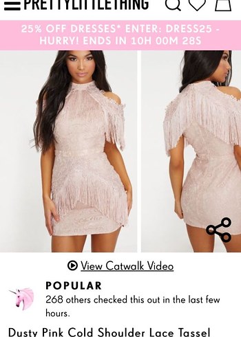 Kırık pembe  Pretty Little Things Dantel İşlemeli Elbise - Görsel 2