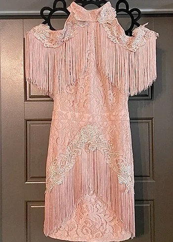 Kırık pembe  Pretty Little Things Dantel İşlemeli Elbise - Görsel 6