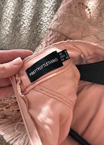 Kırık pembe  Pretty Little Things Dantel İşlemeli Elbise - Görsel 5