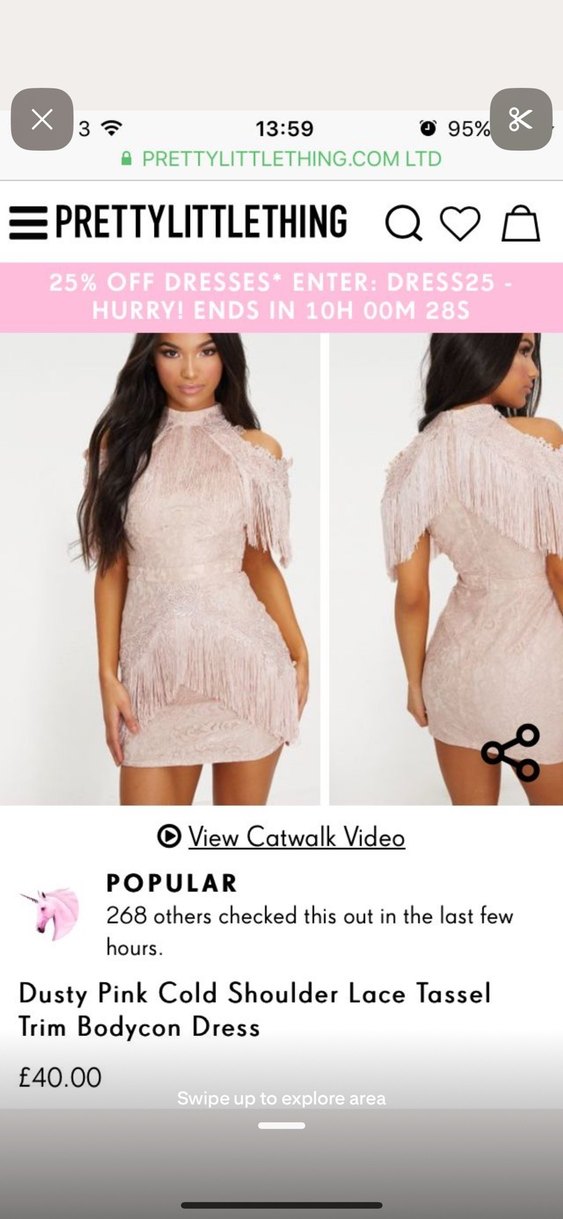 Kırık pembe  Pretty Little Things Dantel İşlemeli Elbise - Görsel 2