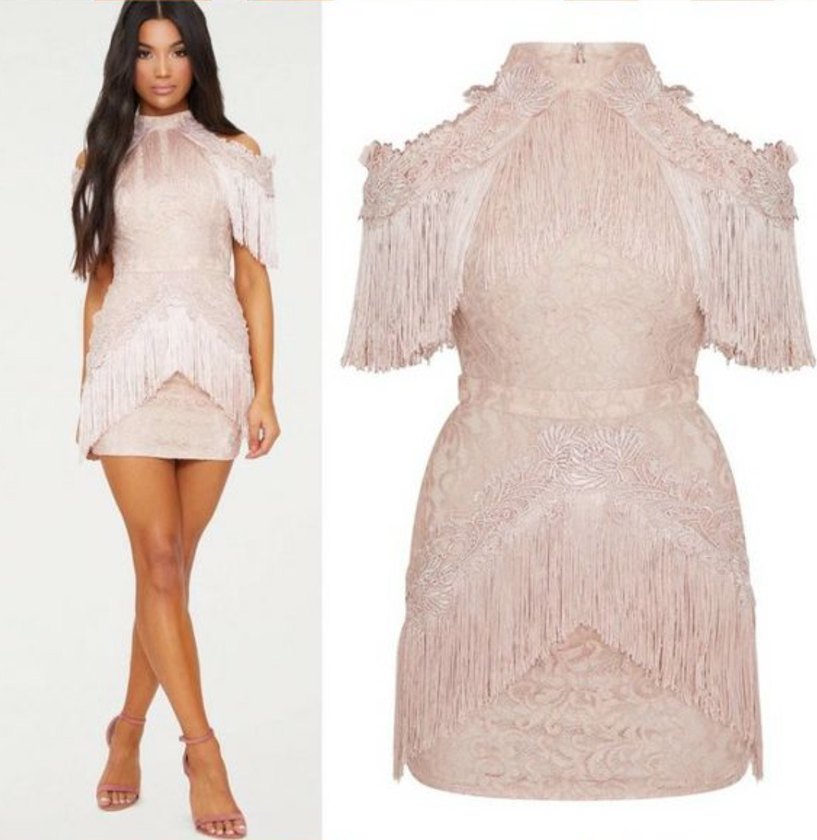 Kırık pembe  Pretty Little Things Dantel İşlemeli Elbise - Görsel 3