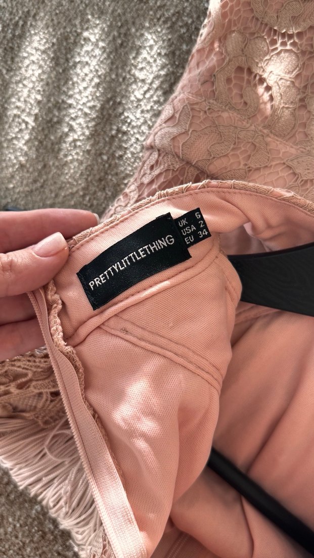 Kırık pembe  Pretty Little Things Dantel İşlemeli Elbise - Görsel 5