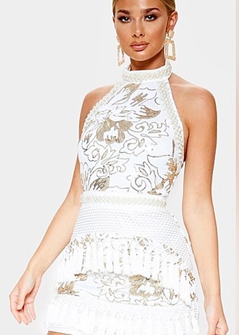 Beyaz Pretty Little Things Nakışlı Mini Elbise - Görsel 4