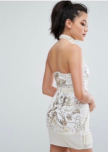 Beyaz Pretty Little Things Nakışlı Mini Elbise - Görsel 5