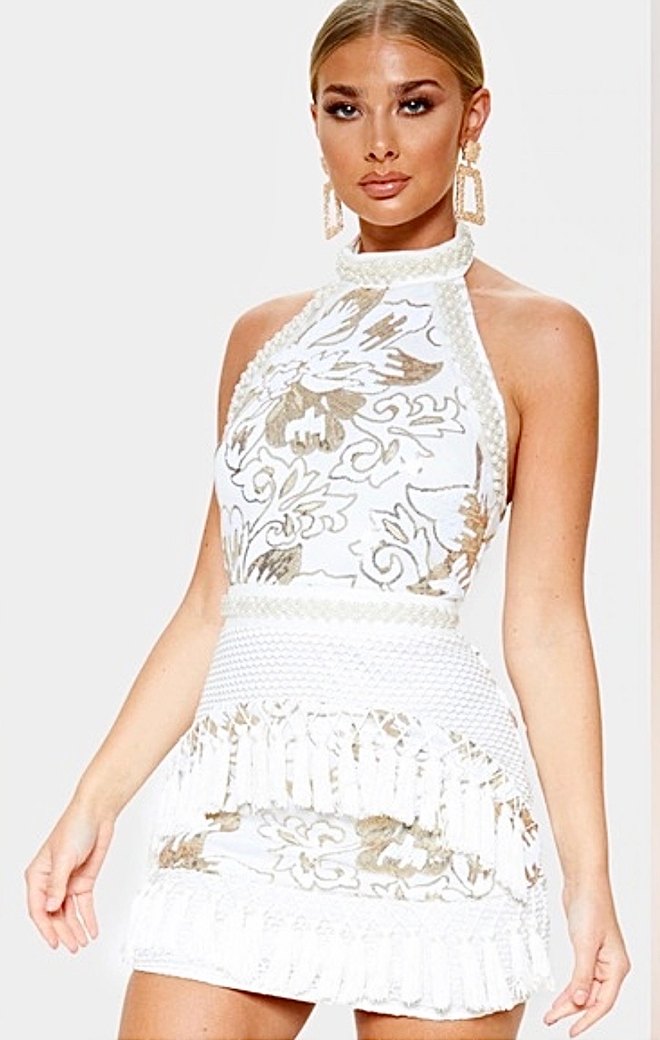 Beyaz Pretty Little Things Nakışlı Mini Elbise - Görsel 4