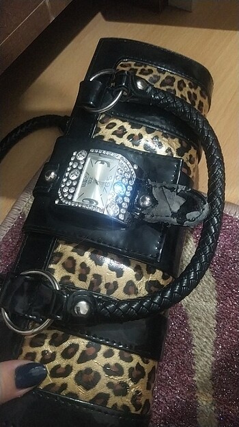 Swarovski taşlı leoparlı kokos çanta 