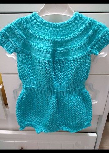 Turkuaz Örgü Kolsuz Tulum - Görsel 2