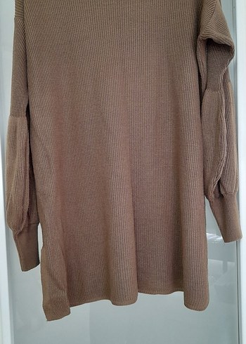 Bej Kadın Boğazlı Triko Tunik - Görsel 2