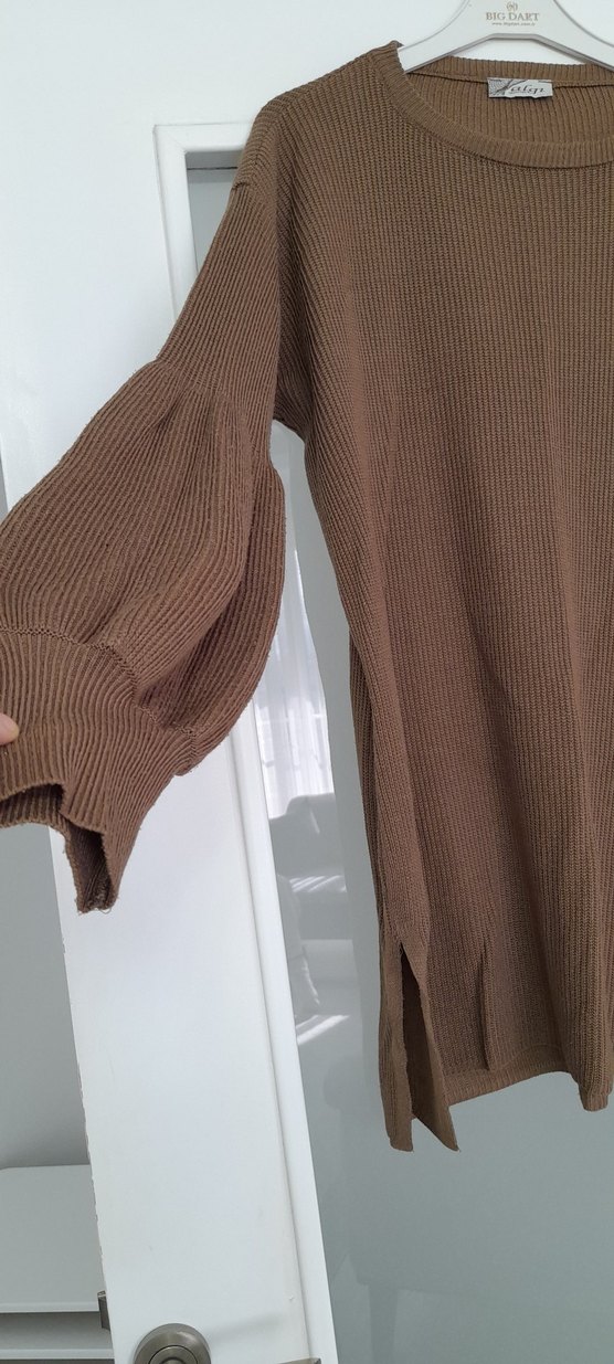 Bej Kadın Boğazlı Triko Tunik - Görsel 4