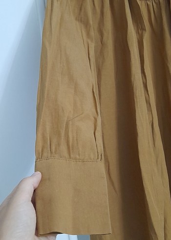 Düğmeli Bej Hamile Keten Gömlek - Görsel 4