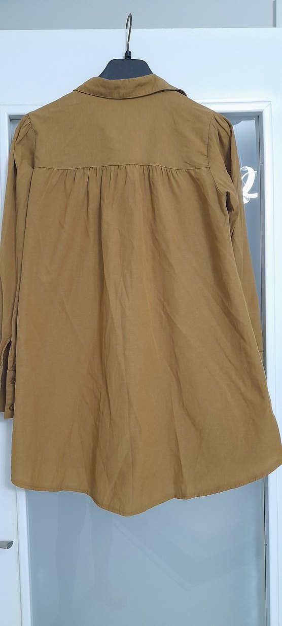 Düğmeli Bej Hamile Keten Gömlek - Görsel 3