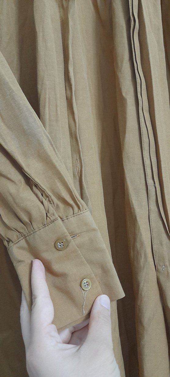 Düğmeli Bej Hamile Keten Gömlek - Görsel 5