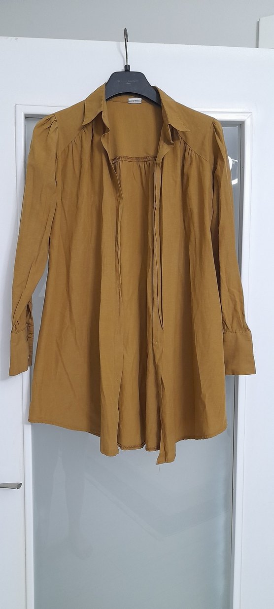 Düğmeli Bej Hamile Keten Gömlek - Görsel 2