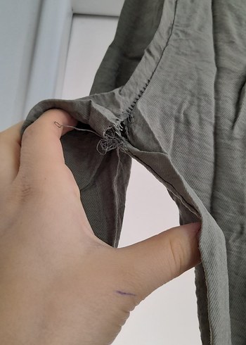 haki Uzun Kollu Hamile ve bayan Keten Bluz - Görsel 3